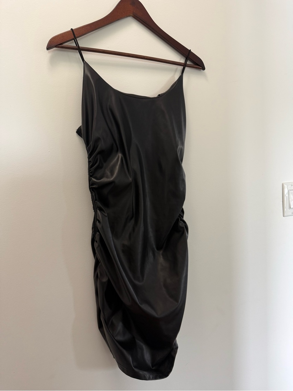 SHEIN Black Faux Leather Ruched Mini Dress